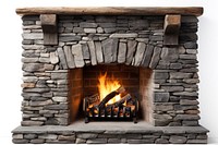 Cozy stone fireplace with burning logs. Warm fire in a rustic stone fireplace. Stone and fire create a cozy atmosphere. Fireplace warmth and stone elegance.