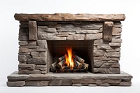 Rustic stone fireplace with wooden mantel. Cozy fireplace with logs. Stone and wood create a warm, inviting fireplace. Perfect for a rustic home setting.