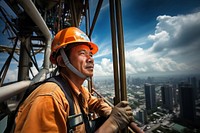 Asian construction worker architecture hardhat helmet. 