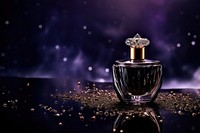 Perfume dark glass bottle drop illuminated cosmetics. 