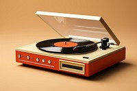 Vintage turntable with vinyl record on orange background. Retro turntable design, classic vinyl style. Turntable and vinyl evoke nostalgia and retro vibes.