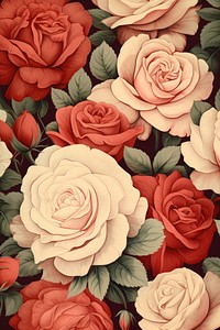 Vintage red roses illustration, muted color. 