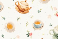 Tea party cute pattern tea porcelain wallpaper. 