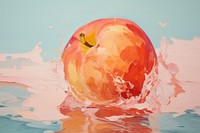 Thick paint stroke peach painting pomegranate. 