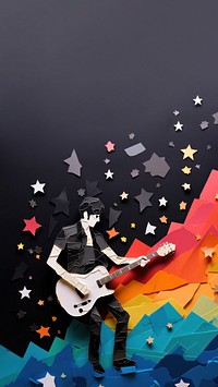 Musician playing guitar, paper craft. 