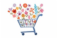 Flower bouquet shopping cart white background. 