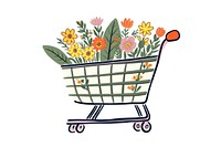 Flower bouquet shopping cart white background. 