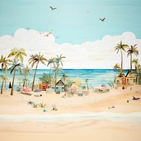 Outdoors nature summer beach, paper craft. 