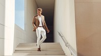 Businessman walking down the stairs. AI generated Image by rawpixel.