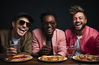 Laughing glasses eating pizza. AI generated Image by rawpixel.