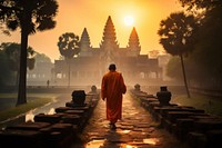 Walking temple adult monk. AI generated Image by rawpixel.