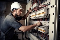 Electrical technician computer working helmet. 