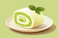 Matcha cream roll dessert plate plant. AI generated Image by rawpixel.