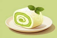 Matcha cream roll dessert plate plant. 