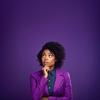 Young woman purple portrait jacket. 