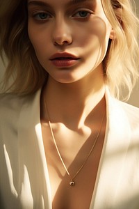 Minimal gold necklace jewelry accessories hairstyle. 