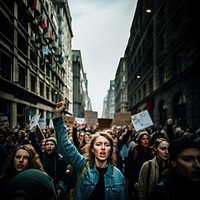 People protesting in the street. 