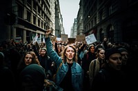 People protesting in the street. 