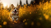 Running Corgi dog. 