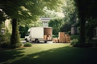 Moving truck cardboard outdoors vehicle.