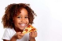 Little girl eating pizza. AI generated Image by rawpixel.