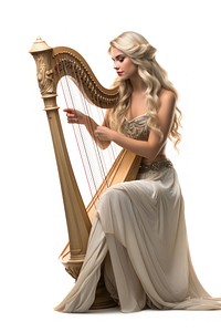Elf woman harp music white background. AI generated Image by rawpixel.