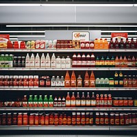 Supermarket shelf food refrigerator. 