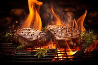Steaks grilling bonfire cooking. AI generated Image by rawpixel.
