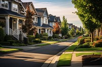 Residential neighborhood street suburb city town. 