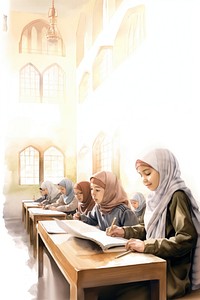 Muslim students in classroom. AI generated Image by rawpixel.
