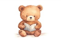 Cute bear reading toy white background representation. 