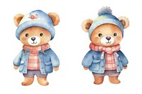 Cute bear winter fashion doll toy white background. 