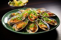 New Zealand dish seafood mussel plate. 