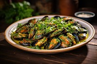 New Zealand dish seafood mussel plate. 