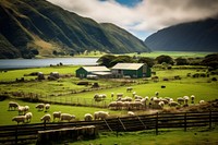 Kiwi farm landscape grassland livestock. 