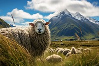 Sheep eating grass sheep landscape grassland. AI generated Image by rawpixel.