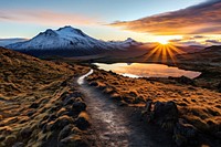 New Zealand landscape outdoors sunrise. 