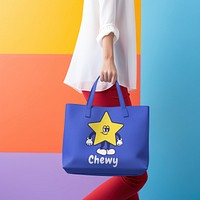 Leather tote bag with star cartoon design