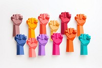 Diverse fists raising paper hand art. 