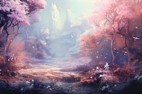 Pastel enchanted forest outdoors painting nature. AI generated Image by rawpixel.