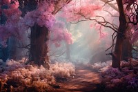 Pastel enchanted forest landscape outdoors woodland. AI generated Image by rawpixel.