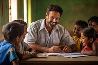 Teacher student sitting adult. 