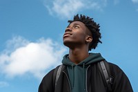 Teenager study abroad looking sky contemplation. 