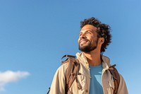 Arab man hiking looking smile adult. 