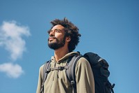 Arab man hiking backpack looking adult. 