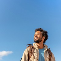 Arab man hiking looking smile adult. 