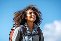 Indian woman hiking backpack looking smile. 