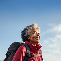 Senior woman hiking portrait backpack adult. AI generated Image by rawpixel.