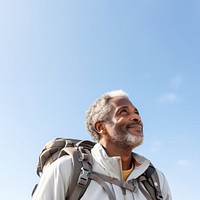 Senior man hiking backpack looking adult. 