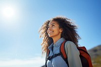 Woman hiking backpack outdoors looking. AI generated Image by rawpixel.